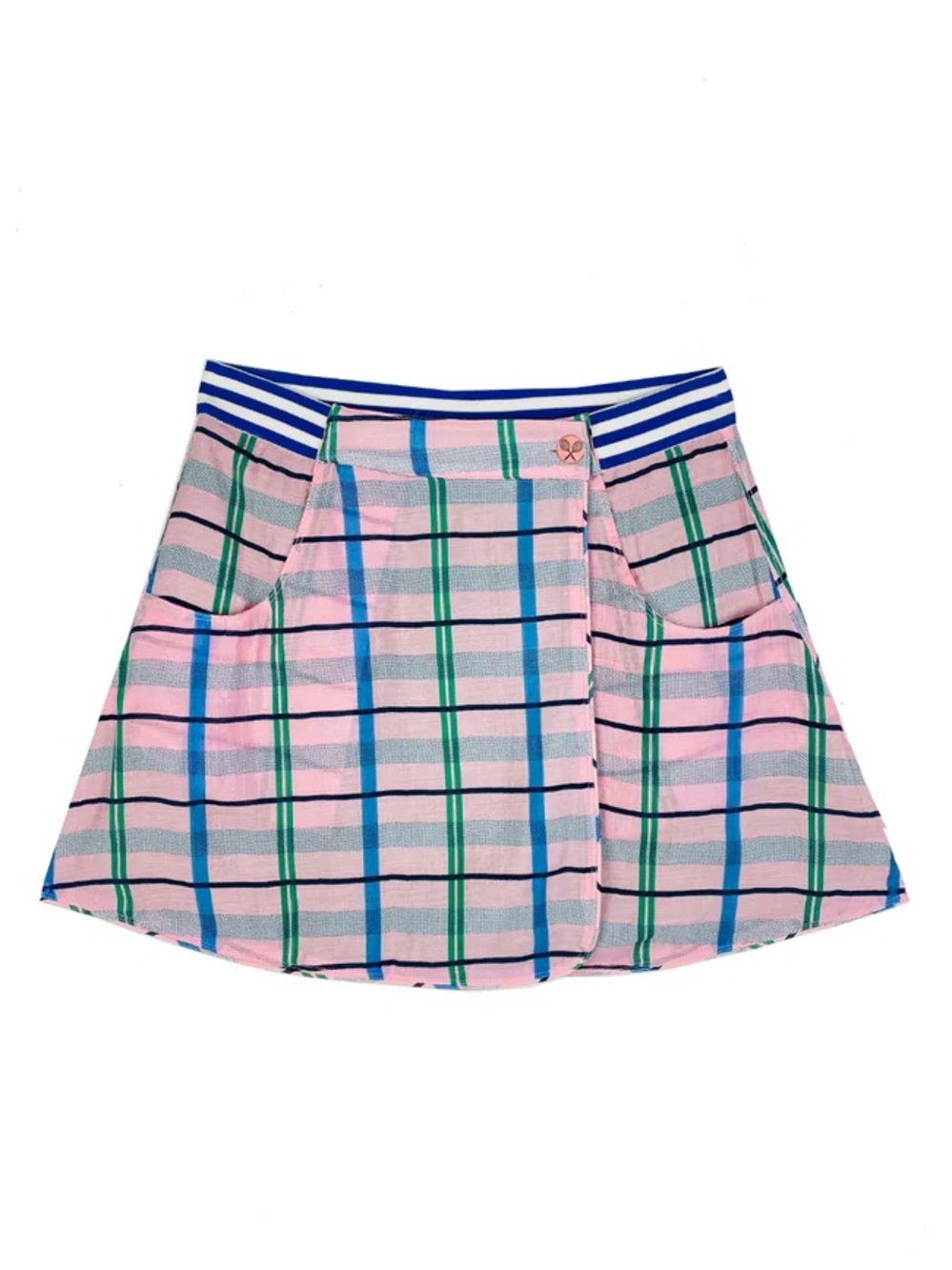 BURU Reversible Tennis Skirt - Pink Plaid & Green Lurex